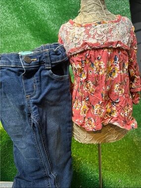 Little Lass Coral Floral Lace Yoke Top